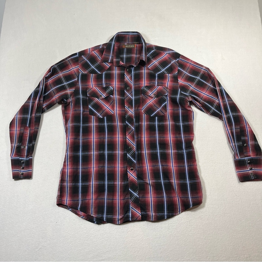 VINTAGE ROPER WESTERN PEARL SNAP LONG SLEEVE‎ PLAID SHIRT Red MENS LARGE
